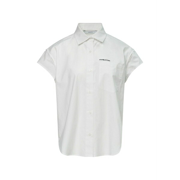 プッシュボタン レディース シャツ トップス Logo-print cap-sleeve shirt White｜asty