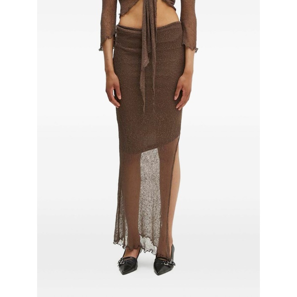 ルサム レディース スコート ボトムス Tie-front ruffled cardigan and skirt set Brown