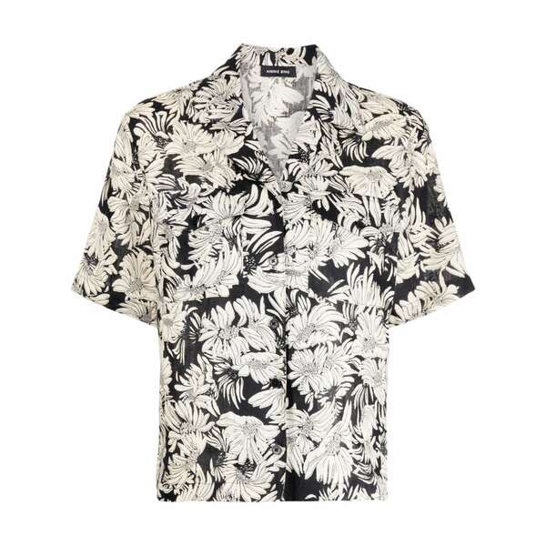 アニービン レディース ティーシャツ トップス Floral-print linen shirt Black