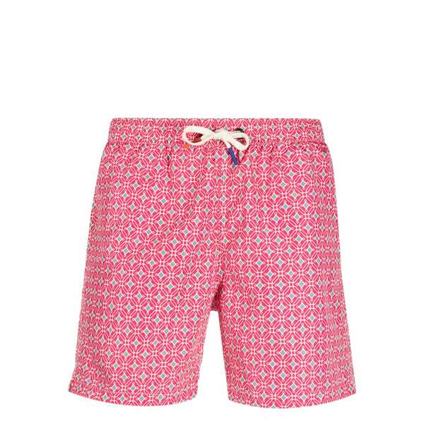 アルテア メンズ 心地よいズボン下 ボトムス Geometric-print drawstring swim shorts Pink