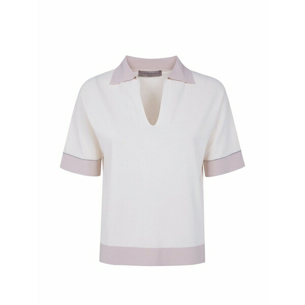 ディー・エクステリア レディース 編み物\u0026プルオーバー アウター Contrast-trim v-neck t-shirt Neutrals