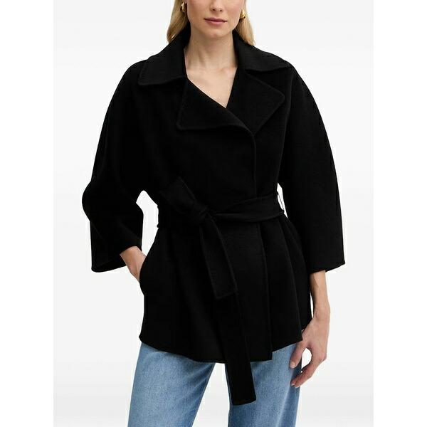 エリザベスフランキ レディース 厚地の外套 アウター Belted three-quarter sleeve coat Black
