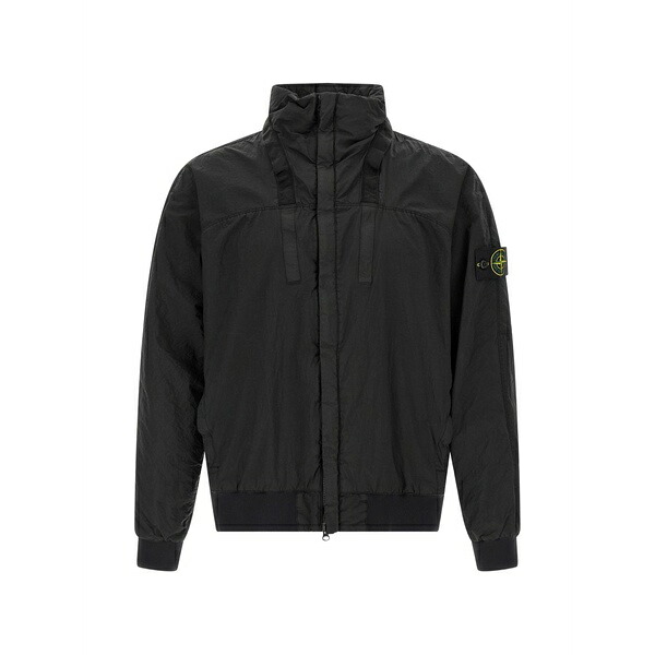 ストーンアイランド メンズ 上衣＆上衣 アウター Ribbed metallic nylon bomber jacket Black