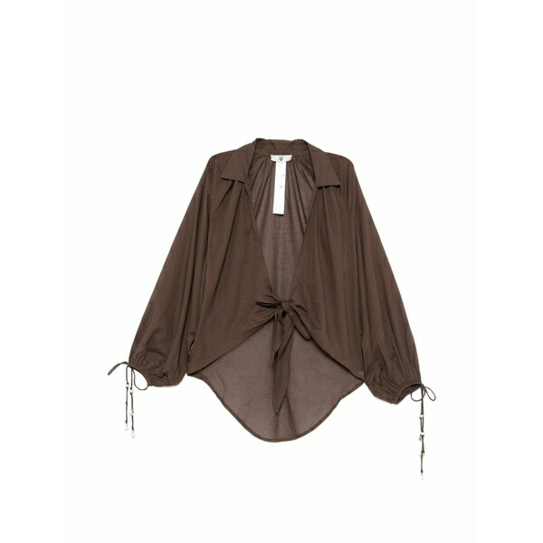 ツイン仕掛ける レディース プルオーバー トップス Tie-front wide-leg top Brown