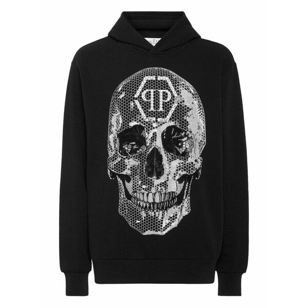 フィリップ飾り気の無い メンズ パーカー・スウェットシャツ アウター Skull-rhinestone hoodie Black