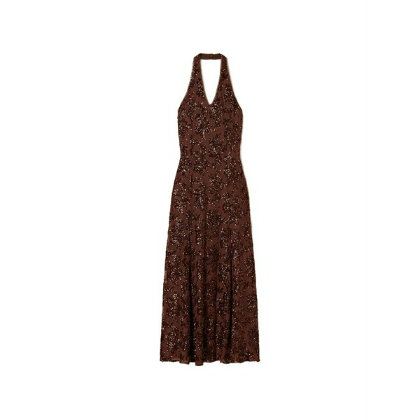 ツイン書き割り レディース 衣裳 トップス Sequinned halterneck dress Brown