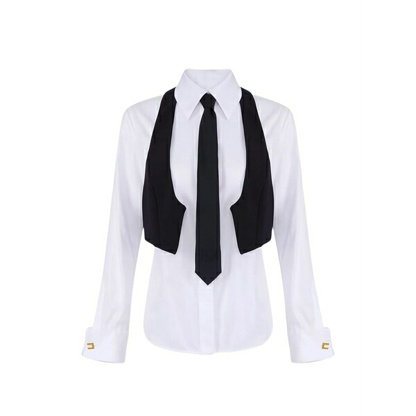 エリザベスフランキ レディース プルオーバー トップス Tie collared shirt White