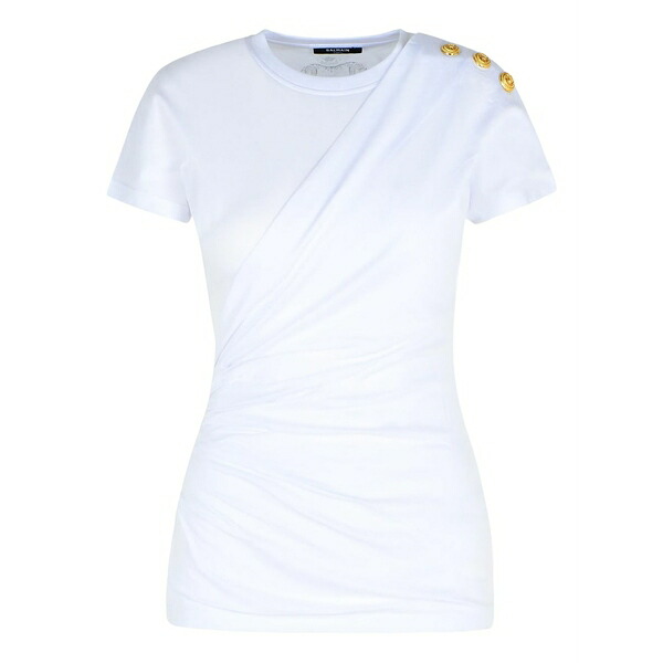 バルマン レディース プルオーバー トップス Shoulder-buttons draped t-shirt White