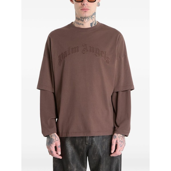 パーム・エンジェルス メンズ ティーシャツ トップス Logo-embroidered layered t-shirt Brown