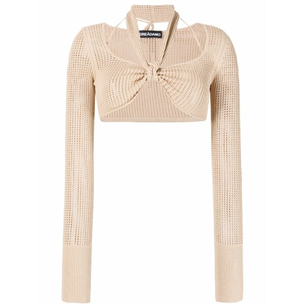 アンドレダモ レディース 編み物\u0026プルオーバー アウター Open-knit halterneck crop top Neutrals