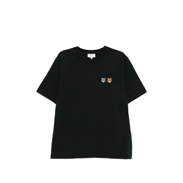 住みか 稲荷 メンズ プルオーバー トップス  double bold fox head appliqu￡ t-shirt Black