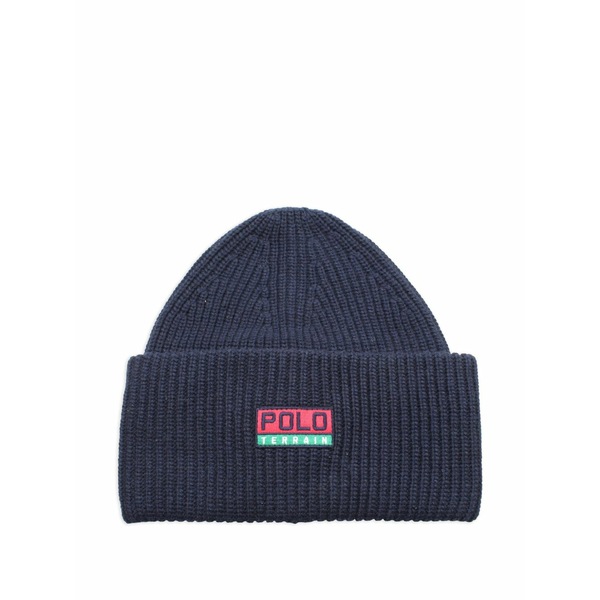 ラルフローレン メンズ 帽子 アクセサリー Terrain ribbed-knit beanie hat Blue｜asty