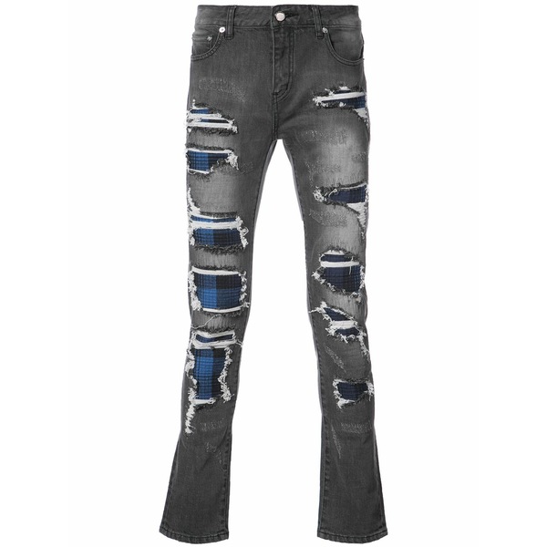 ゴッズマスターフルチルドレン メンズ ジーンズズボン下 ボトムス Strati plaid panel distressed jeans Grey