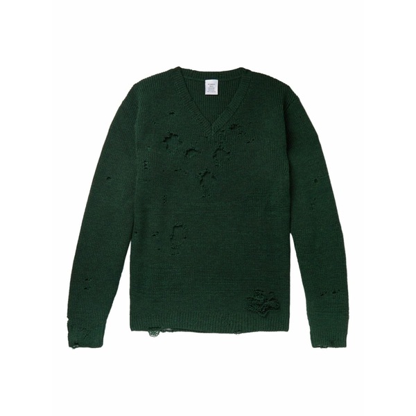 ヴェトモン メンズ 編み物\u0026プルオーバー アウター Distressed-effect wool sweater Green