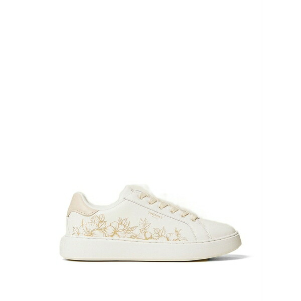 ツインセット レディース スニーカー シューズ Floral-embroidery lace-up leather sneakers White｜asty