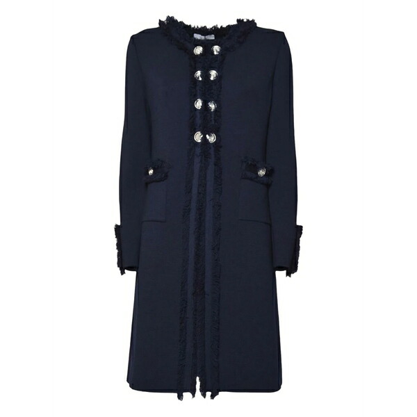 シャルロット レディース 厚地の外套 アウター Fringed buttoned coat Blue