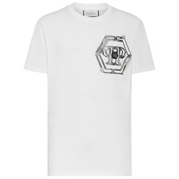 フィリッププレイン メンズ Tシャツ トップス Logo-print short-sleeve t-shirt White|asty