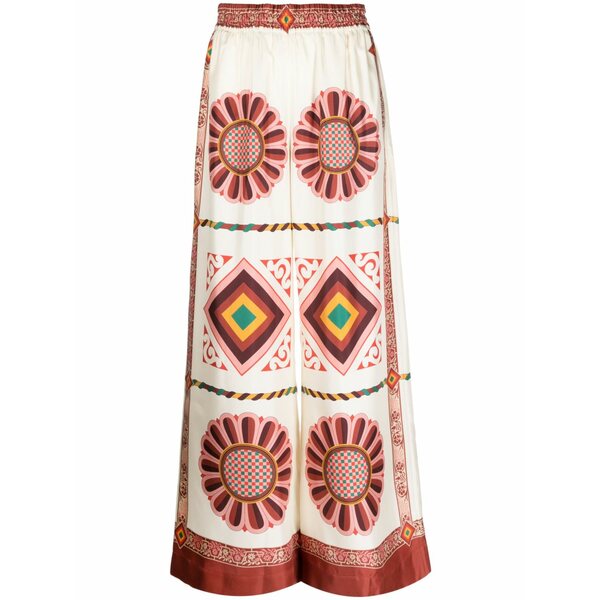 ラ・ダブル・ジェイ レディース カジュアルパンツ ボトムス Tile-print silk palazzo trousers White｜asty