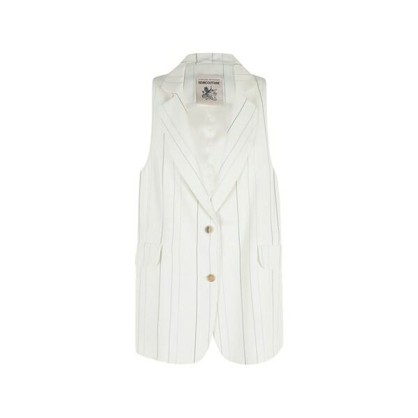 セミクチュール レディース コート アウター Pinstripe buttoned waistcoat White｜asty