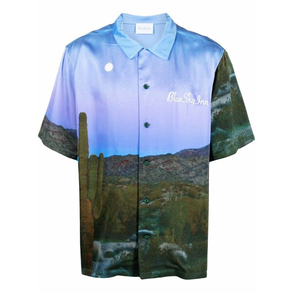 青味 天の原 はたご屋 メンズ プルオーバー トップス Logo-embroidered shirt Blue