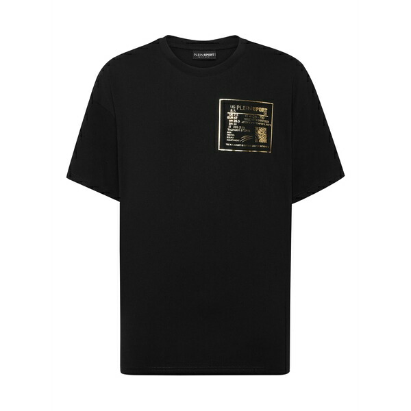 プレインスポーツ メンズ Tシャツ トップス Gold-detail cotton t-shirt Black|asty