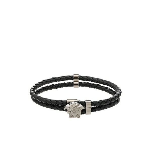 ヴェルサーチ メンズ ブレスレット・バングル・アンクレット アクセサリー La medusa leather bracelet Black|asty