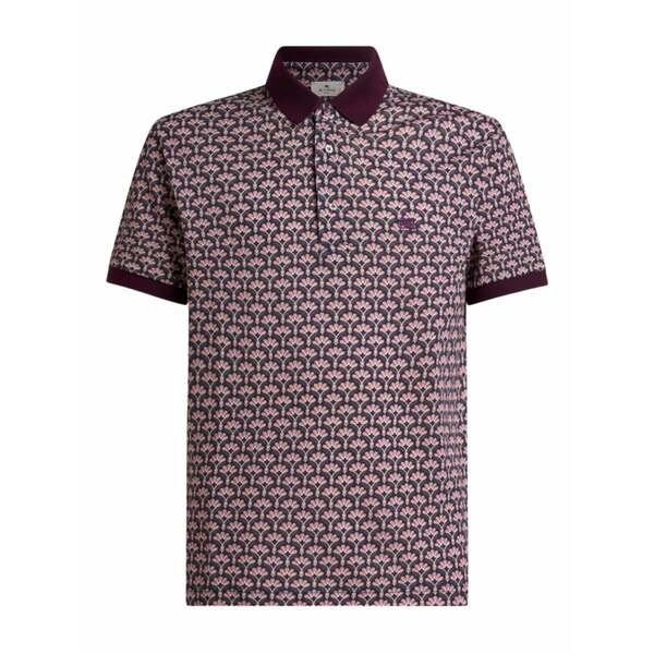 エトロ メンズ ポロシャツ トップス Palm-motif cotton polo shirt Black｜asty