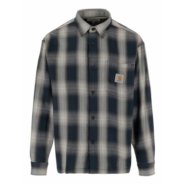 鉄道車両ハート型 メンズ プルオーバー トップス Button checked shirt Blue