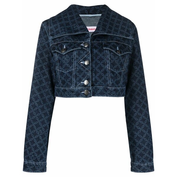 プリンスチャールズ島・ジェフリー レディース 上衣＆上衣 アウター Cropped monogram-print denim jacket Blue レディースファッション-コート・ジャケット