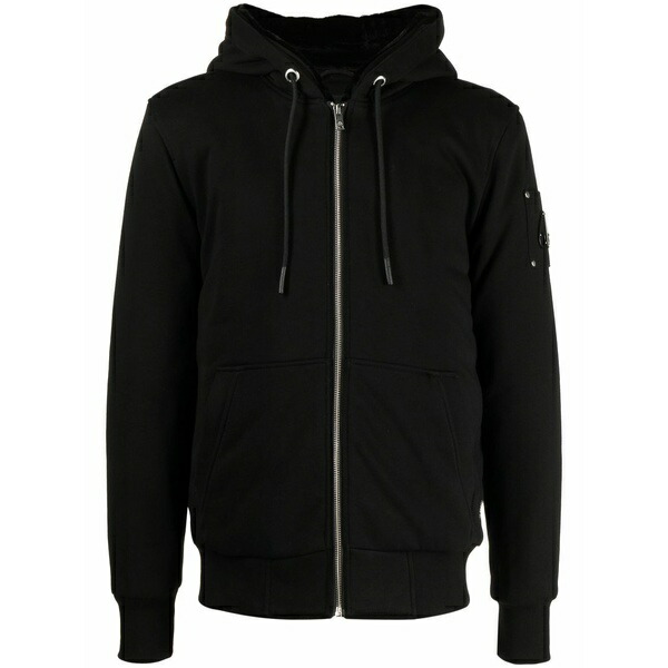 ムースナックルズ メンズ ジャケット&ブルゾン アウター Logo-plaque zip-up hoodie Black|asty