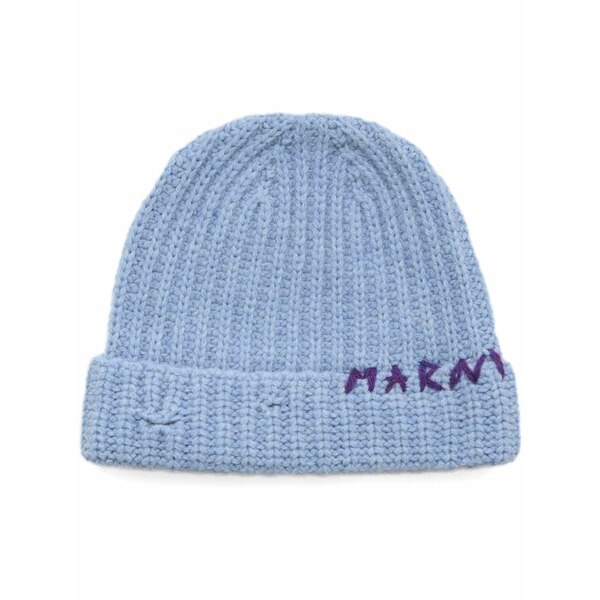 マルニ レディース 帽子 アクセサリー Logo-embroidered wool beanie Blue|asty