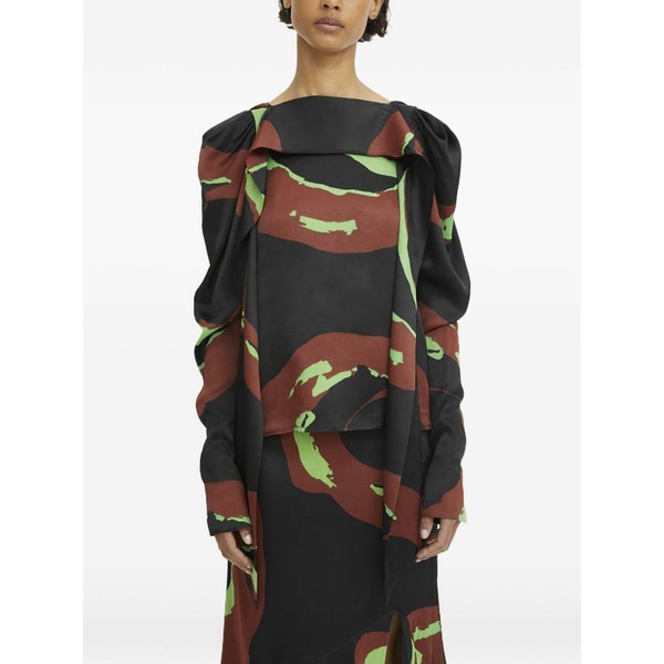 ロジャー レディース シャツ トップス Swirl-print puff-sleeve blouse Black｜asty