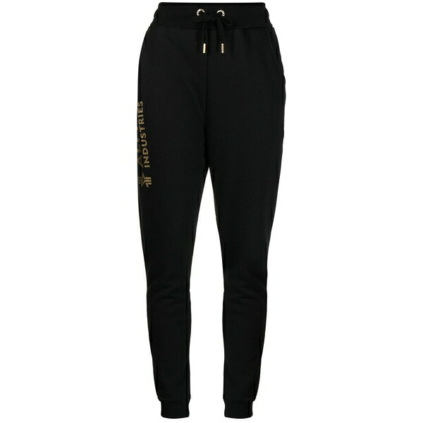 アルファインダストリーズ レディース カジュアルパンツ ボトムス Logo-print drawstring track pants Black