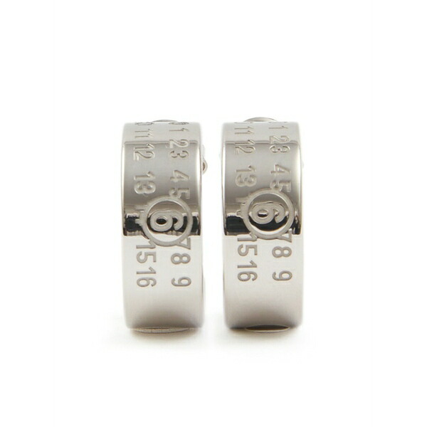 マルタンマルジェラ レディース ピアス&イヤリング アクセサリー Numeric engraved hoop earrings Silver|asty