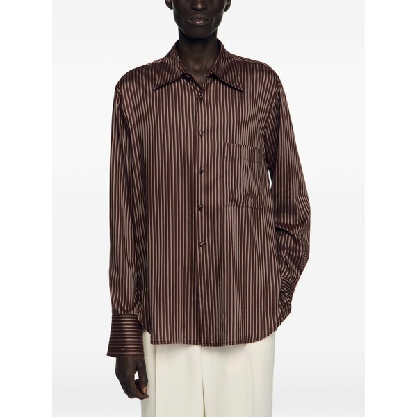 サンドロ メンズ シャツ トップス Striped pocket shirt Brown|asty