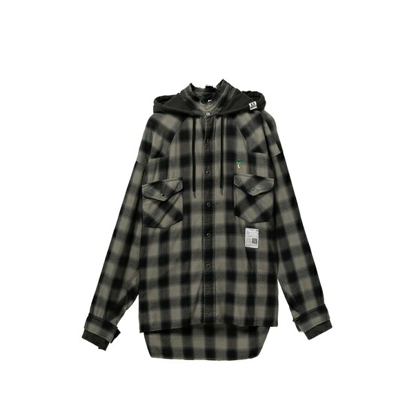 ミハラヤスヒロ メンズ プルオーバー トップス Hooded plaid shirt Black