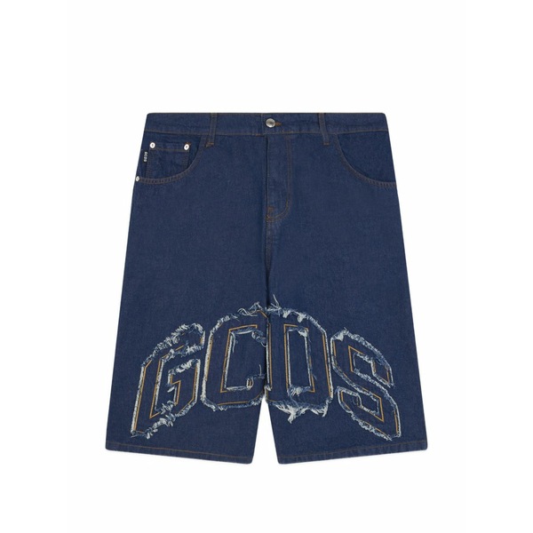 ジーシーディーエス メンズ カジュアルパンツ ボトムス Frayed logo-patch shorts Blue|asty