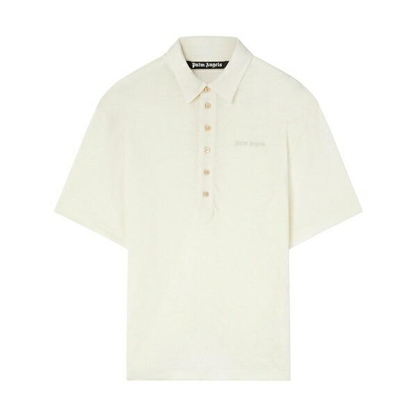 パーム・エンジェルス メンズ ポロシャツ トップス Logo-embroidered linen polo shirt White|asty