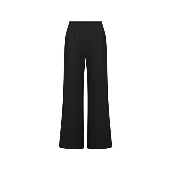 １２０％リノ レディース 心地好いズボン下 ボトムス Wide-leg linen trousers Black