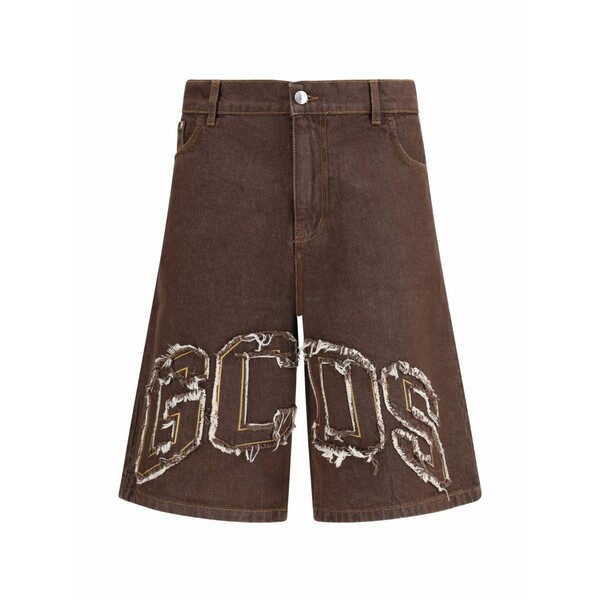 ジーシーディーエス メンズ カジュアルパンツ ボトムス Frayed logo-patch shorts Brown|asty