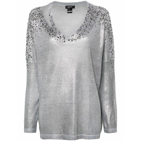 アヴァントワ レディース 編み物\u0026スウェーター アウター Crystal-embellished v-neck jumper Grey
