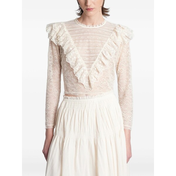 アンティックバティック レディース プルオーバー トップス Flowi ruffled lace-trimmed top White