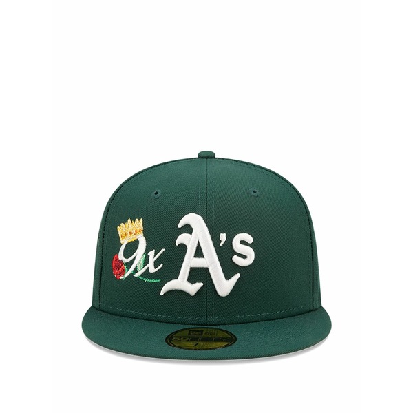 ニュー内鰓 メンズ かぶり笠 佩び物  59fifty mlb oakland athletics crown 9x champs baseball cap Green