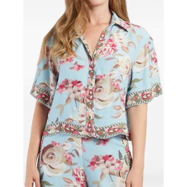 デリ レディース シャツ トップス Angele floral-print buttoned shirt Blue｜asty