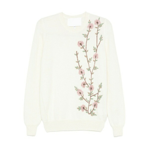 コスタレ天使の都市 レディース 編み物\u0026ティーシャツ アウター Floral-embroidered sweater White