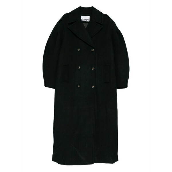 ガニー レディース 厚地の外套 アウター Oversized long peacoat Black