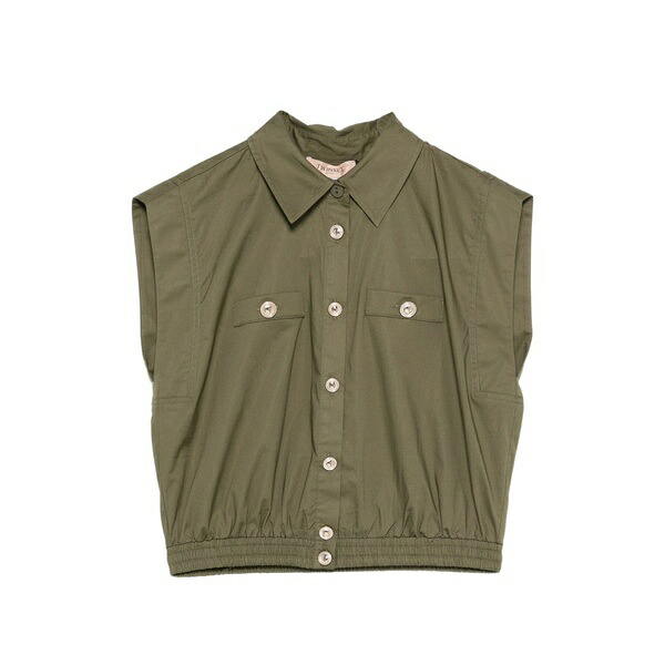 ツイン書き割り レディース ティーシャツ トップス Button-fastening shirt Green
