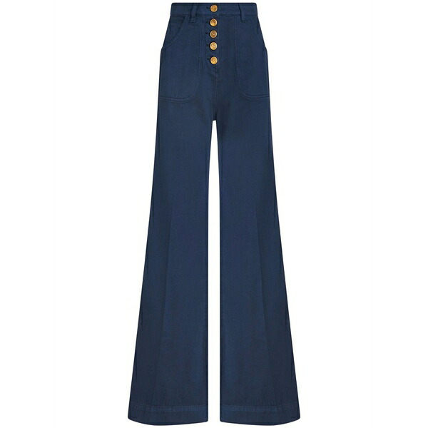エトロ レディース ジーンズズボン下 ボトムス Logo-embossed button high-rise flared jeans Blue
