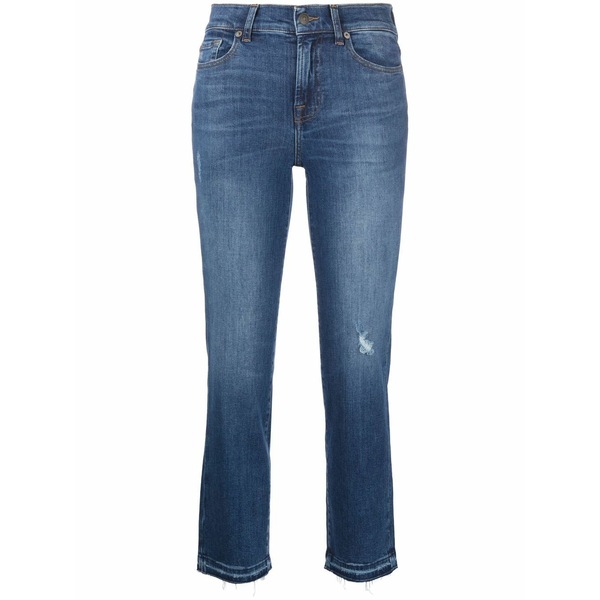 7フォーオールマンカインド レディース ジーンズズボン下 ボトムス Distressed mid-rise cropped jeans Blue