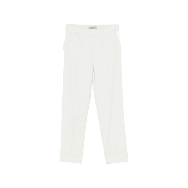 ディー・エクステリア レディース 心地よいズボン下 ボトムス Elasticated-waistband turned-up-cuffs trousers White